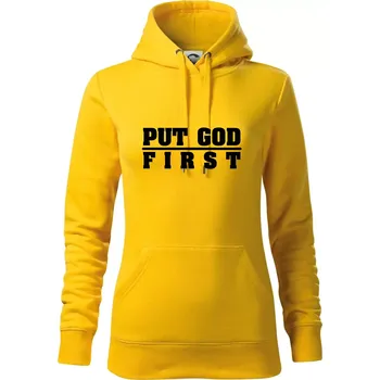 Dámská mikina Put God first tlustý nápis - Mikina dámská Cape s kapucí - XL ( Žlutá )