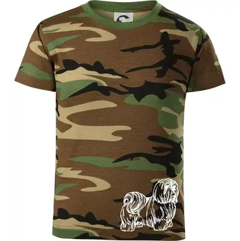 Chlapecké tričko Shih-tzu - chlupatý - Dětské maskáčové triko - 104-110cm / 3-4 roky ( Hnědý maskáč )