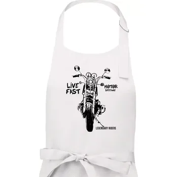 Kuchyňská zástěra Motorka kresba live fast - Pánská zástěra na vaření - Univerzální velikost ( Bílá )