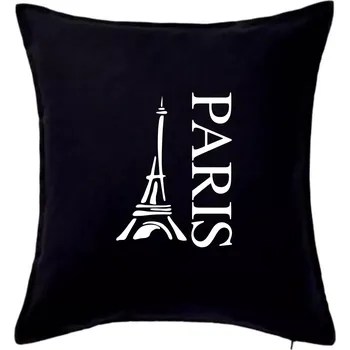 Polštář Paris nápis Eiffelovka na výšku - Polštář 50x50 - 50x50 - Pouze potah ( Černá )