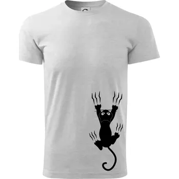 Pánské tričko Kočka visící - Triko extra velké (5-8XL) - 7XL ( Světlešedý Melír )