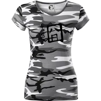 Dámské tričko Čínský symbol - smutný - Dámské maskáčové triko - 2XL ( Šedý maskáč )