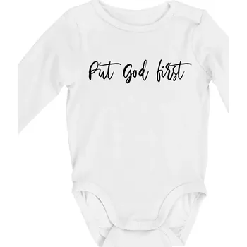 Kojenecký body Put God first psací nápis - Body kojenecké s dlouhým rukávem - Dlouhý r. do 3 měs ( Bílá )