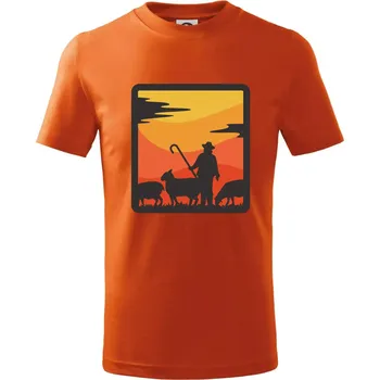 Chlapecké tričko Pastevec ovcí - čtverec - Tričko dětské bavlněné - 134 cm/8 let ( Oranžová )