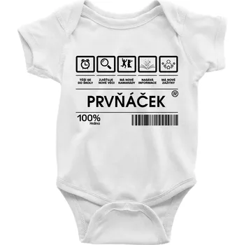 Kojenecký body Čárový kód - prvňáček - Body kojenecké s krátkým rukávem - Krátký r. do 3 měs ( Bílá )