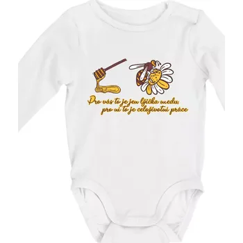 Kojenecký body Včela - lžička medu - Body kojenecké s dlouhým rukávem - Dlouhý r. do 3 měs ( Bílá )