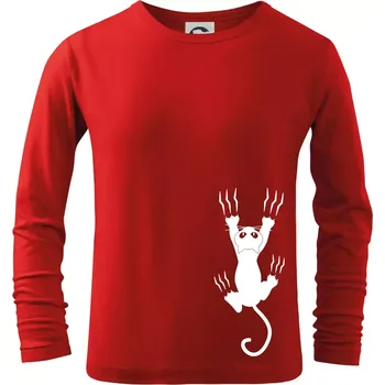 Chlapecké tričko Kočka visící - Triko dětské Long Sleeve - 146 cm/10 let ( Červená )