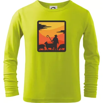 Pastevec ovcí - čtverec - Triko dětské Long Sleeve - 104-110cm / 3-4 roky ( Limetková )