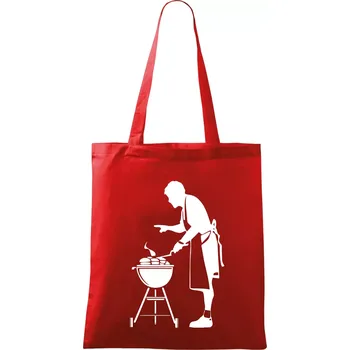 Nákupní taška Grilování - Kuchař - Taška bavlněná - 42 x 38 cm ( Červená )
