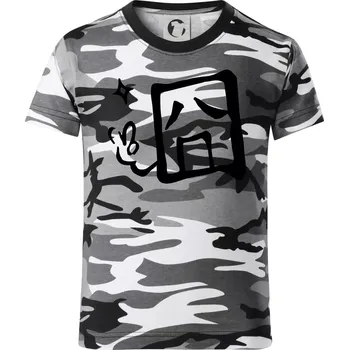 Chlapecké oblečení Čínský symbol - smutný - Dětské maskáčové triko - 134 cm/8 let ( Šedý maskáč )