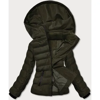 Dámská zimní bunda v army barvě s kožešinovým stojáčkem (5M769-136) odstíny zelené L (40)