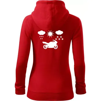 Dámská mikina Motorkář za každého počasí - silnice - Dámská mikina trendy zipper s kapucí - S ( Červená )