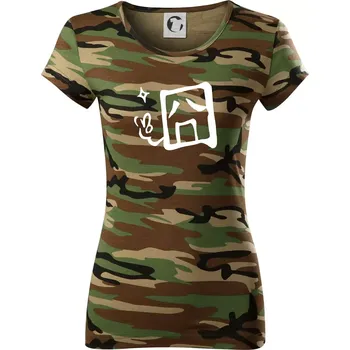 Dámské tričko Čínský symbol - smutný - Dámské maskáčové triko - XL ( Hnědý maskáč )