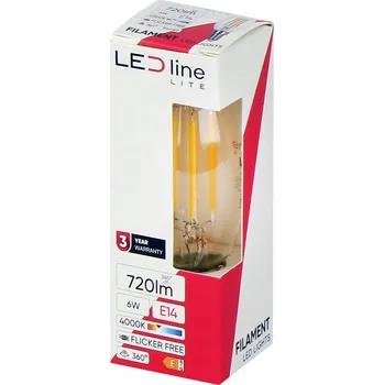 Žárovka LED žárovka E14 6W 4000K 720lm 230V FILAMENT sklo C35 SVÍČKA neutrální bílá