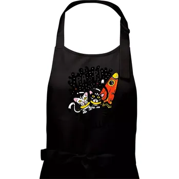 Kuchyňská zástěra Pá a Pi z kočičí planety (Pecka Design) - Dámská zástěra na vaření - Univerzální velikost ( Černá )