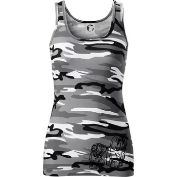 Dámské tričko Shih-tzu - chlupatý - Dámské Maskáčové tílko - L ( Šedý maskáč )