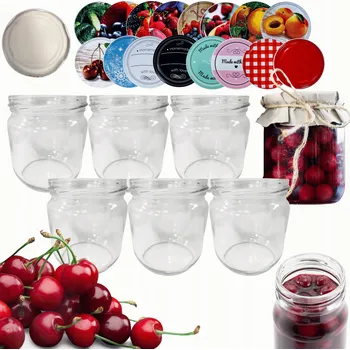 Sklenice Sklenice 425 ml džemy džemy klobása paštika 6 kompletů šroubovací víčka 82 mm