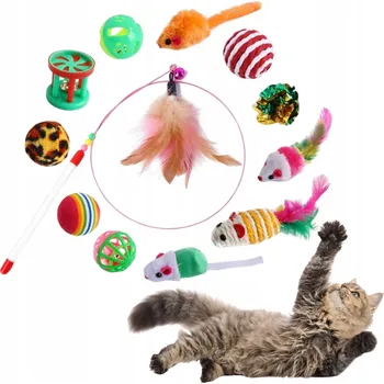 Hračka pro kočku Sada hraček pro kočky Wesoły Pupil Hračky pro kočky MEGA SADA aż 21 kusů INTERAKTIVNÍ míčky, udice, MYŠKY