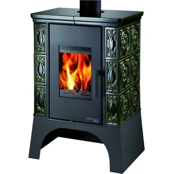 Krbová kamna Haas + Sohn Kamna kachlová s výměníkem Haas+Sohn Empoli s vychalzovací smyčkou, kachle zelená, podstavec černý