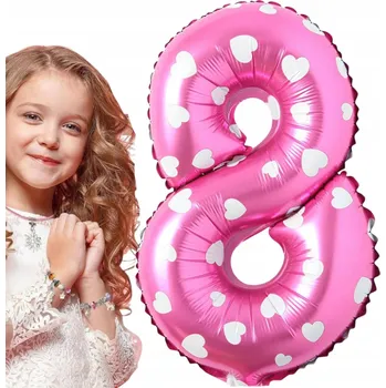 Balónek Fóliový balónek ČÍSLICE 8 Růžový Srdce Narozeniny 80 cm