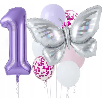 Balónek Sada Narozeninových BALÓNKŮ Motýl Pasteloví Motýlci Fialová ČÍSLICE 1