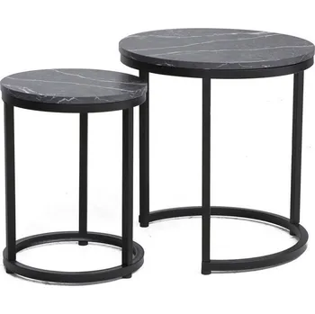Konferenční stolek Sada konferenčních stolků 2 ks BOLA černý mramor/černá
