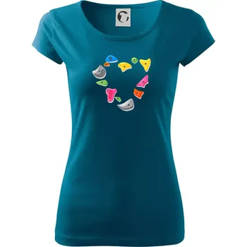 Dámské tričko Lezení na stěně - srdce - Dámské triko Pure - M ( Petrolejová )