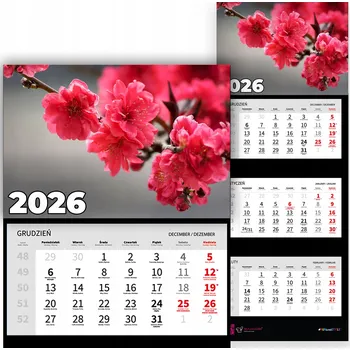 Obraz Trojdílný kalendář na rok 2026, měsíční, nástěnný, kancelářský - květinové vzory