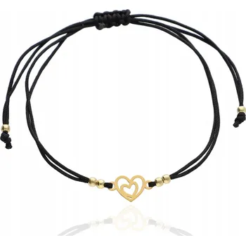 Náramek Zlatý provázkový náramek se stahovacím srdíčkem a kuličkami stříbro 925