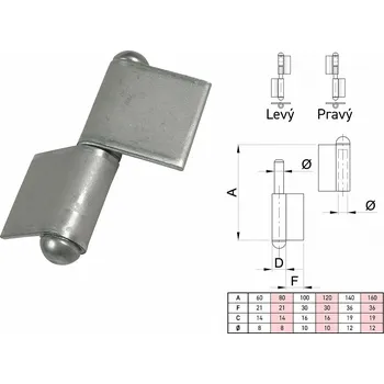 pant Závěs k přivaření s praporkem 60x8,2x18mm PRAVÝ 495 DX