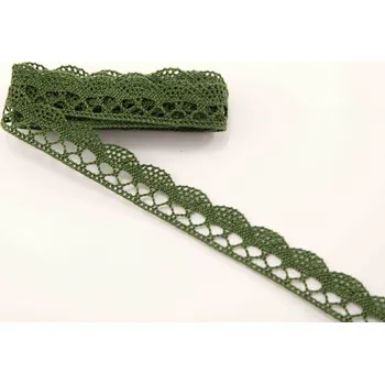 Bavlněná paličkovaná krajka - khaki zelená - šířka 1,5 cm