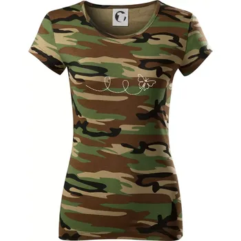 Dámské tričko Dráha letu motýla - smyčka - Dámské maskáčové triko - XS ( Hnědý maskáč )