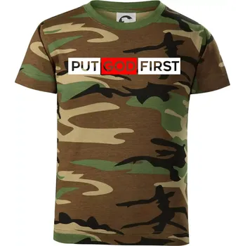 Chlapecké oblečení Put God first obdélník - Dětské maskáčové triko - 122 cm/6 let ( Hnědý maskáč )