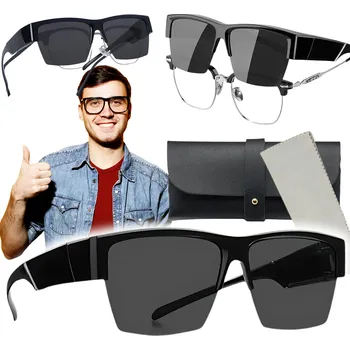 Sluneční brýle PUF – klip na dioptrické brýle, černé, pánské + pouzdro