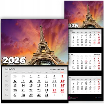 Kalendář Trojdílný kalendář na rok 2026, měsíční, nástěnný, kancelářský - Francie - RŮZNÉ VZORY