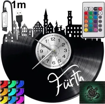 Hodiny Furth Nástěnné Hodiny s LED RGB Podsvícením a Dálkovým Ovládáním - Vinylová Deska - Moderní Design