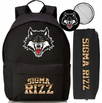 Školní batoh ŠKOLNÍ SET: ŠKOLNÍ BATOH, PENÁL, ČERNÁ PLACKA - PRO KLUKA, MOTIV SIGMA RIZZ VLK