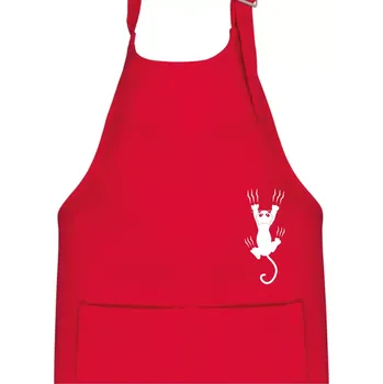 Kuchyňská zástěra Kočka visící - Dětská zástěra na vaření - Univerzální velikost ( Červená )
