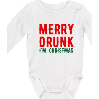 Merry Drunk I'm Christmas - Body kojenecké s dlouhým rukávem - Dlouhý r. do 3 měs ( Bílá )