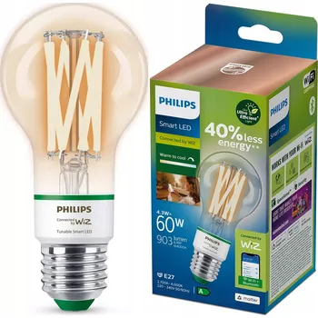 Žárovka LED žárovka E27 PHILIPS Smart, třída A, 4,3W (ekvivalent 60W), WiFi, 2700 - 4000K, 903lm