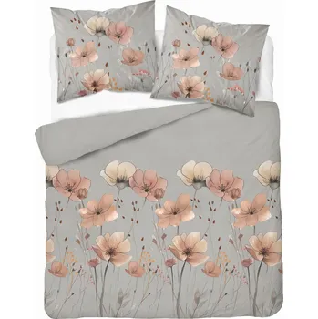 Povlečení Povlečení 220x200 šedé s broskvovými květy - Satin Stories