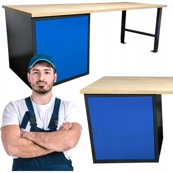 Dílenský stůl PRACOVNÍ DÍLENSKÝ STŮL robustní kovový POLSKÝ SKŘÍŇKA BUKOVÁ PRACOVNÍ DESKA 210 cm