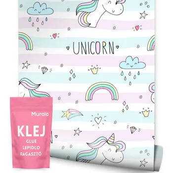 Fototapeta TAPETA PRO DĚTI DUHY JEDNOROŽCI HVĚZDIČKY SRDÍČKA PÁSKY PRO DÍVKU