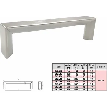Nábytkové kování TARA úchytka 19/224(235) NEREZ "AKČNÍ CENA BEZ SLEVY"