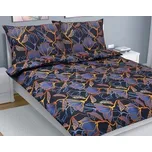 Povlečení bavlna na dvoudeku - Květ tm.modrá, zlatá - 220x200, 2ks 70x90 cm (220 cm šířka x 200 cm délka)