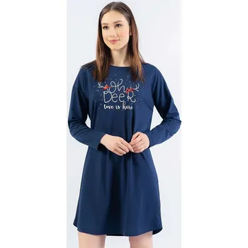 Dámské pyžamo Dámská noční košile s dlouhým rukávem Oh deer Vienetta, tmavě modrá S i232_8278_55455957:tmavě modrá S