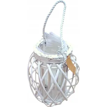 Svícen BÍLÁ LAMPA LUCERNA Z PŘÍRODNÍHO PLETENÉHO RATANU BOHO
