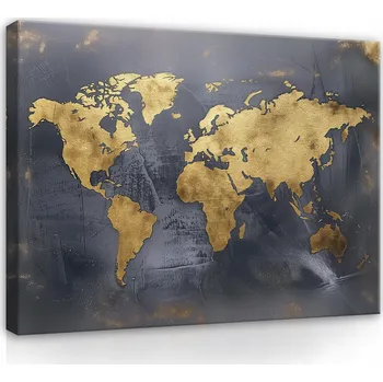 Obraz OBRAZ MAPA SVĚTA ČERNÁ ZLATÁ MODERNÍ NA PLÁTNĚ NA ZEĎ 40x30
