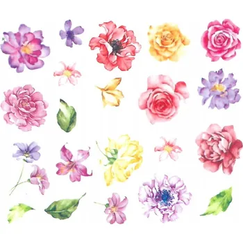 Samolepky na nehty - vodolepky, barevné květiny, vzor BN-1775