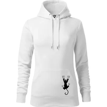 Dámská mikina Kočka visící - Mikina dámská Cape s kapucí - S ( Bílá )